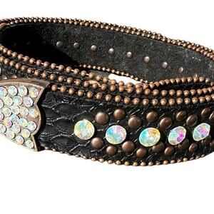Western Leather belt-women’s  M-L metal studs & rhinestones, NO BUCKLE